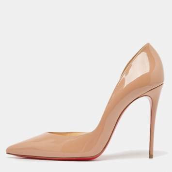 Pre Owned Christian Louboutin Beige Patent Iriza  Pumps Size 39