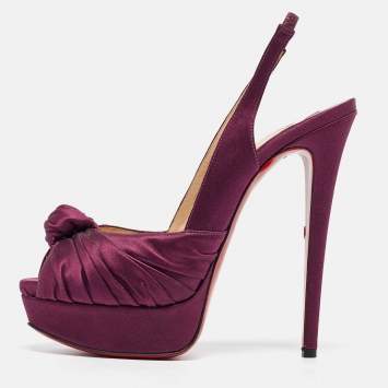 Pre Owned Christian Louboutin Purple Satin Jenny Slingback Pumps Size 38  