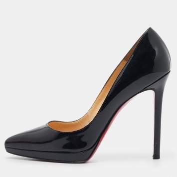 Pre Owned Christian Louboutin Black Patent Leather Pigalle Plato Pumps Size 38