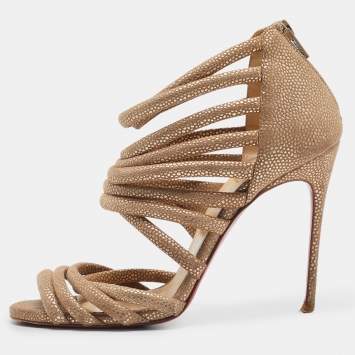 Pre Owned Christian Louboutin Two Tone Textured Suede Strappy Sandals Size 38