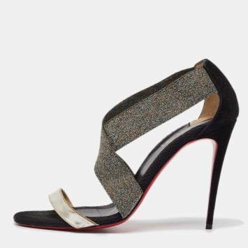 Pre Owned Christian Louboutin Multicolor Elastic and Leather Elastagram Sandals Size 39.5