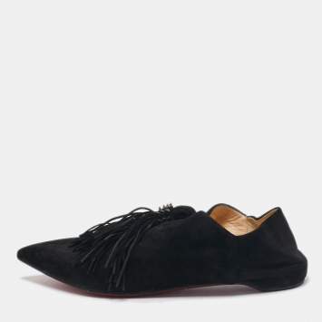 Pre Owned Christian Louboutin Black Suede Medinana Flats Size 37.5