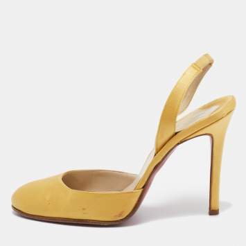 Pre Owned Christian Louboutin Yellow Satin Picador Slingback Pumps Size 36.5