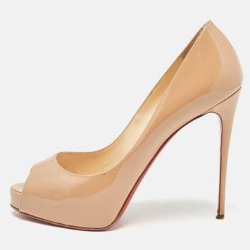 Pre Owned Christian Louboutin Beige Patent Leather New Very Prive Pumps Size 39