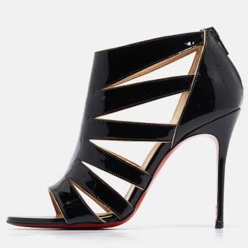 Pre Owned Christian Louboutin Black Patent Leather Beauty K Cage Booties Size 37