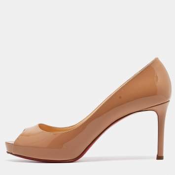 Pre Owned Christian Louboutin Beige Patent Leather Very Prive Pumps Size 37.5