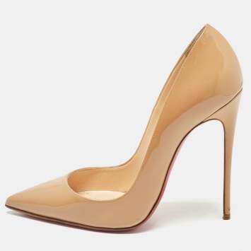 Pre Owned Christian Louboutin Beige Patent Leather So Kate Pumps Size 37