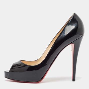 Pre Owned Christian Louboutin Black Patent Leather Very Prive Pumps Size 40.5
