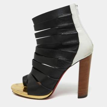 Pre Owned Christian Louboutin Tri Color Leather Decoupata Strappy Booties Size 39.5