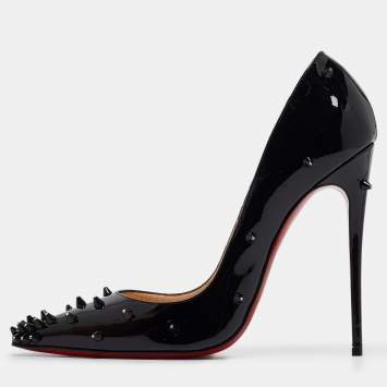Pre Owned Christian Louboutin Black Patent Leather Diamond Spike Pumps Size 40
