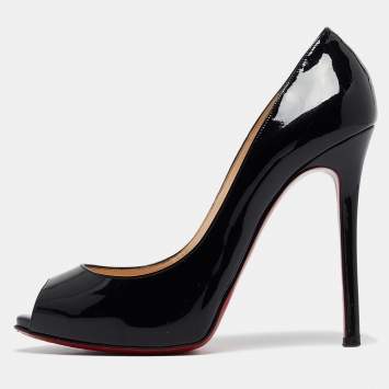 Pre Owned Christian Louboutin Black Patent Leather Flo Pumps Size 39