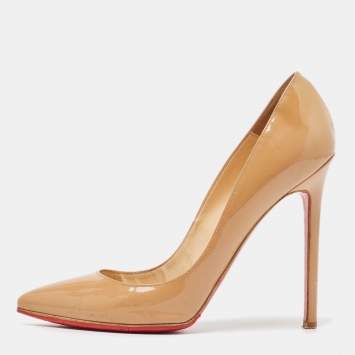 Pre Owned Christian Louboutin Beige Patent Leather Pigalle Follies Pumps Size 38.5