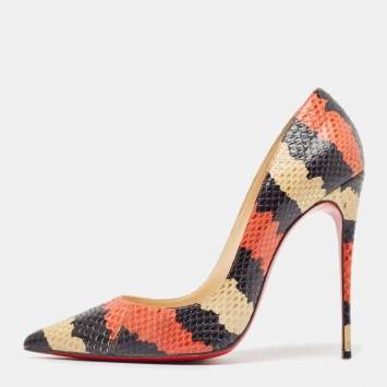 Pre Owned Christian Louboutin Tricolor Python So Kate Pumps Size 39.5