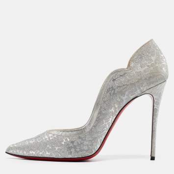 Pre Owned Christian Louboutin Silver Glitter Hot Chick Pumps Size 40