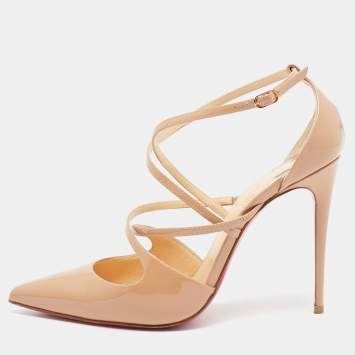Pre Owned Christian Louboutin Beige Patent Leather Crossfliketa Pumps Size 37