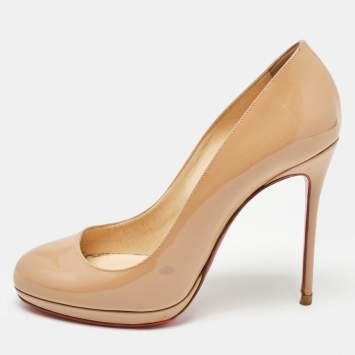 Pre Owned Christian Louboutin Beige Patent Leather Neofilo Pumps Size 37.5