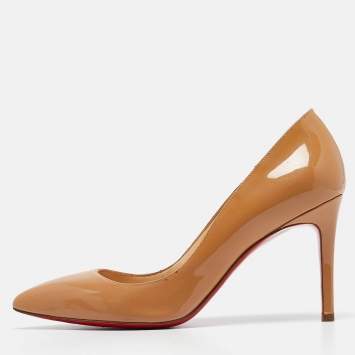 Pre Owned Christian Louboutin Beige Patent Leather Pigalle Pumps Size 37.5