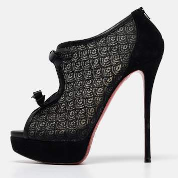 Pre Owned Christian Louboutin Black Lace and Suede Empiralta Booties Size 40
