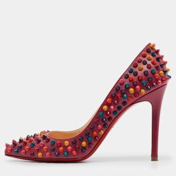 Pre Owned Christian Louboutin Pink Leather Pigalle Spikes Pumps Size 38.5