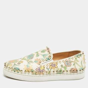Pre Owned Christian Louboutin Multicolor Floral Print Python Pik Boat Sneakers Size 38