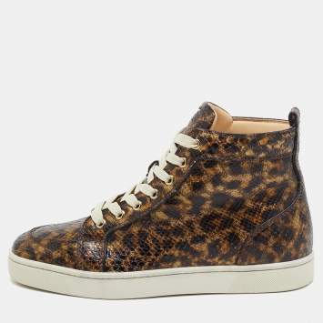 Pre Owned Christian Louboutin Brown Python Louis High Top Sneakers Size 40