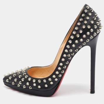 Pre Owned Christian Louboutin Black Leather Pigalle Plato Spike Pumps Size 37
