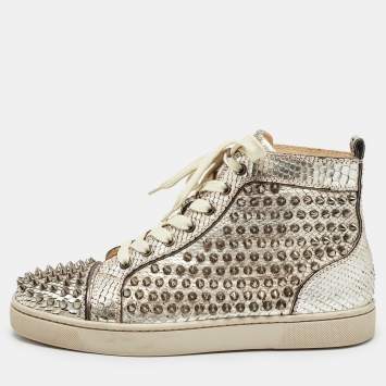 Pre Owned Christian Louboutin Gold Python Louis Spikes Sneakers Size 40