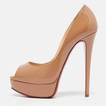 Pre Owned Christian Louboutin Beige Leather Lady Peep Pumps Size 35.5
