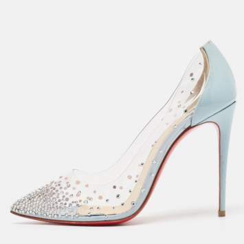 Pre Owned Christian Louboutin Light Blue Patent Leather and PVC Degrastrass Pumps Size 36.5