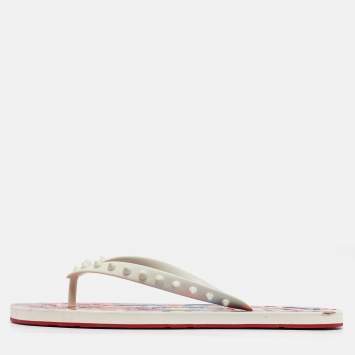 Pre Owned Christian Louboutin Multicolor Rubber Loubi Spikes Thong Flats Size 42