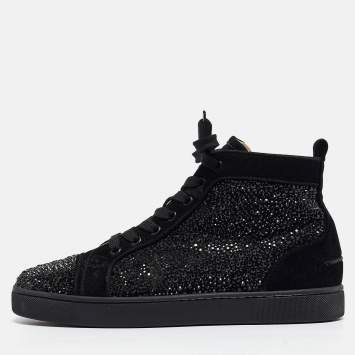 Pre Owned Christian Louboutin Black Suede Louis Strass High Top Sneakers Size 40