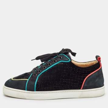 Pre Owned Christian Louboutin Black Velvet and Suede Studded Rantus Orlato Low Top Sneakers Size 43