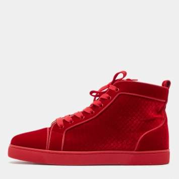 Pre Owned Christian Louboutin Red Velvet Louis High Top Sneakers Size 43
