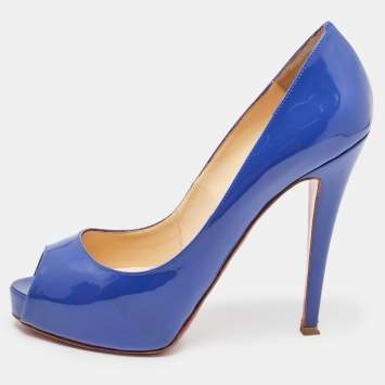 Pre Owned Christian Louboutin Blue Patent Leather Very Prive Pumps Size 38.5