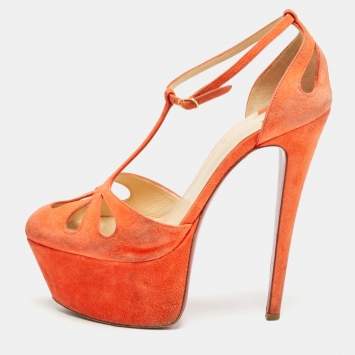 Pre Owned Christian Louboutin Orange Suede Mayada Pumps Size 37.5