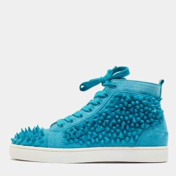 Pre Owned Christian Louboutin Blue Suede Pik Pik Louis High Top Sneakers Size 40