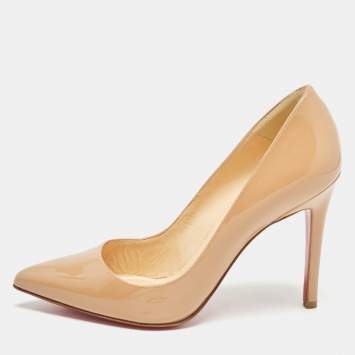 Pre Owned Christian Louboutin Beige Patent Leather Pigalle Pumps Size 36.5