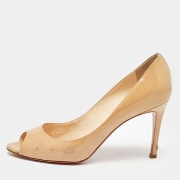 Pre Owned Christian Louboutin Beige Patent Leather You You Pumps Size 38.5