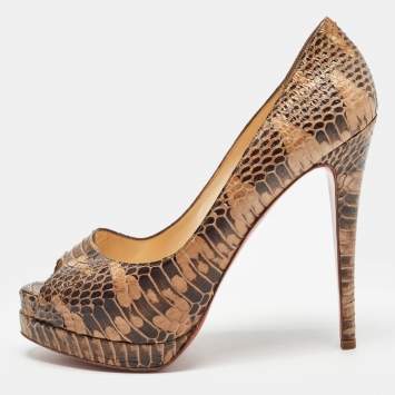 Pre Owned Christian Louboutin Brown Watersnake Altadama Pumps Size 39.5