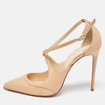 Pre Owned Christian Louboutin Beige Patent and Leather Crissos Pumps Size 40.5