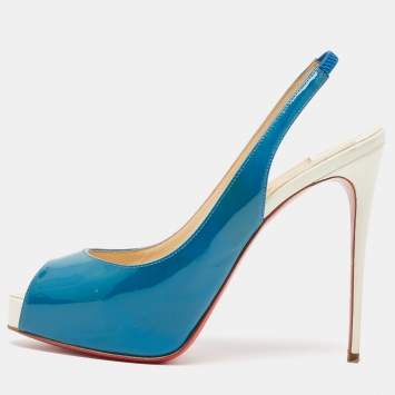Pre Owned Christian Louboutin Blue/White Patent Private Number Pumps Size 37