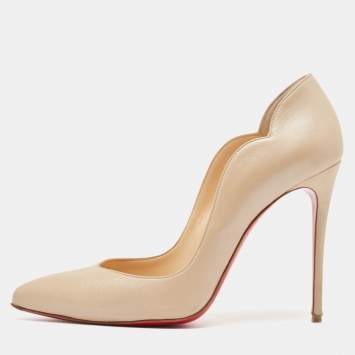 Pre Owned Christian Louboutin Beige Leather Hot Chick Pumps Size 39