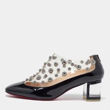 Pre Owned Christian Louboutin Black Patent Leather and PVC Space Odd Boots Size 40