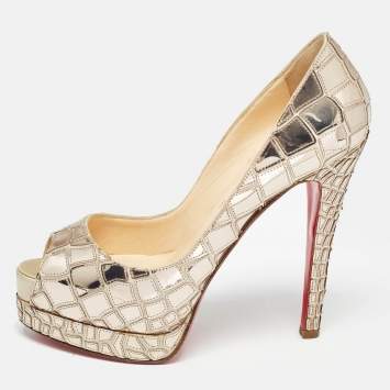 Pre Owned Christian Louboutin Gold Patent Leather Mirrored Very Galaxy Art Deco  Pumps Size 37