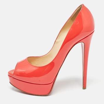 Pre Owned Christian Louboutin Pink Patent Lady Peep Pumps Size 36.5