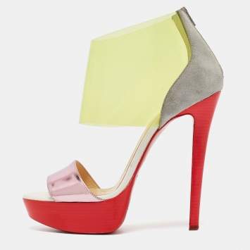 Pre Owned Christian Louboutin Tricolor Leather And PVC Dufoura Platform Sandals Size 36.5