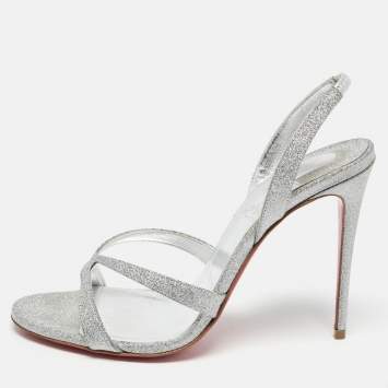 Pre Owned Christian Louboutin Silver Glitter Emilie Sandals Size 37