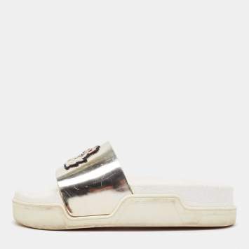 Pre Owned Christian Louboutin Metallic Leather Platform Slides Size 37