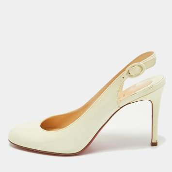 Pre Owned Christian Louboutin Cream Patent Leather Pumps 37