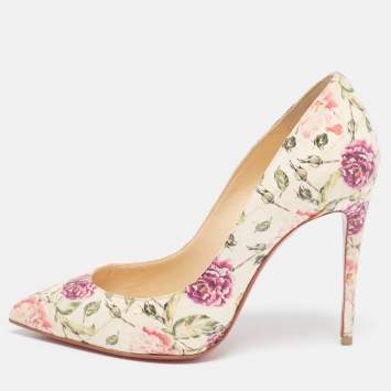 Pre Owned Christian Louboutin Cream Floral Print Python Pigalle Follies Pumps Size 35